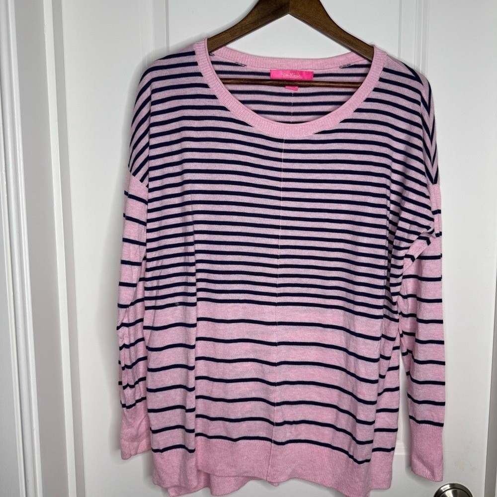 Lilly Pulitzer Melenie "Cool-Max" Sweater in Heathered Pink Tropics Stripe, L‎
